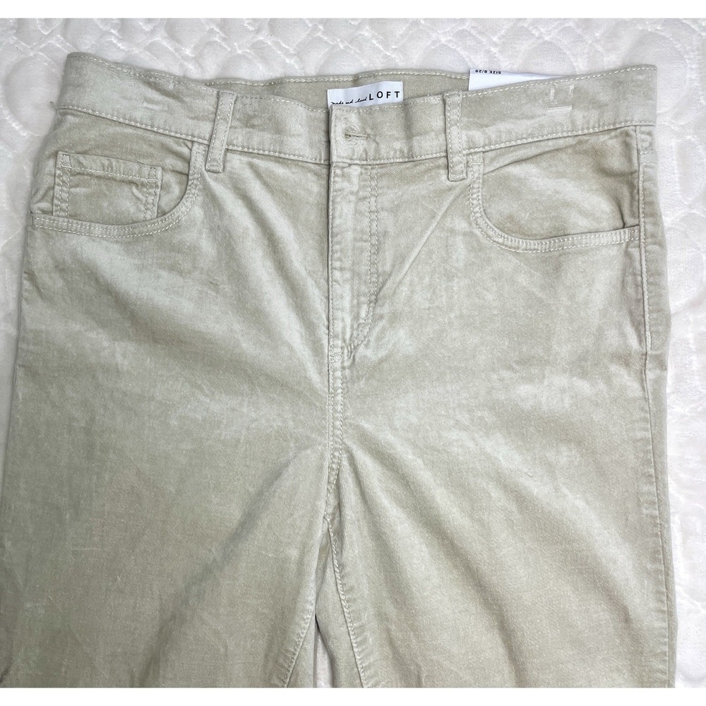 LOFT Crop Skinny Jeans Women 29/8 Cream Velveteen Feel‎ Button Hem Stretch NWT - Picture 4 of 12